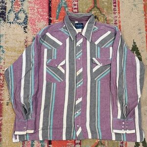 Wrangler Purple, Gray & Teal Striped Western Snap Shirt